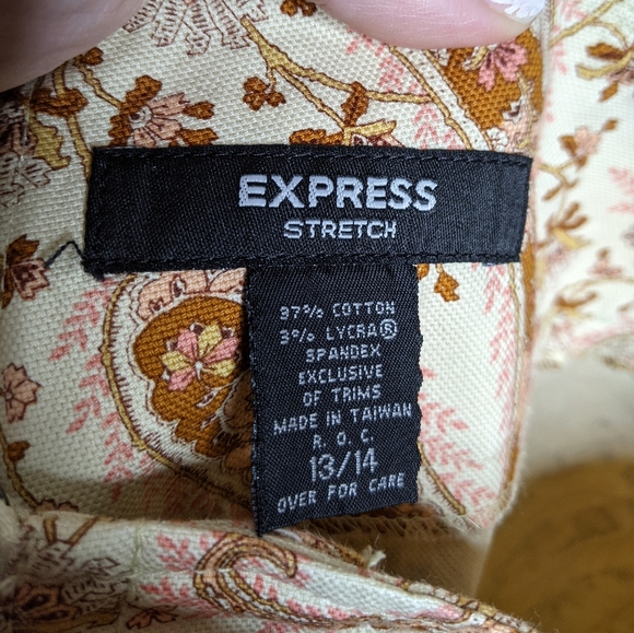 Express Retro Pink Paisley Cropped Pants Size 13/ 14 - Picture 11 of 11